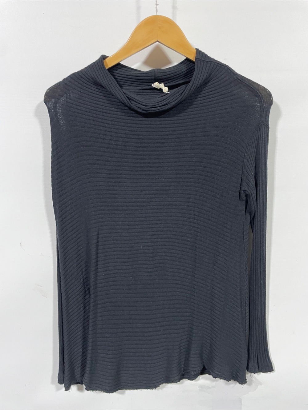We The Free people Black Ribbed Long Sleeve Mock Neck Top